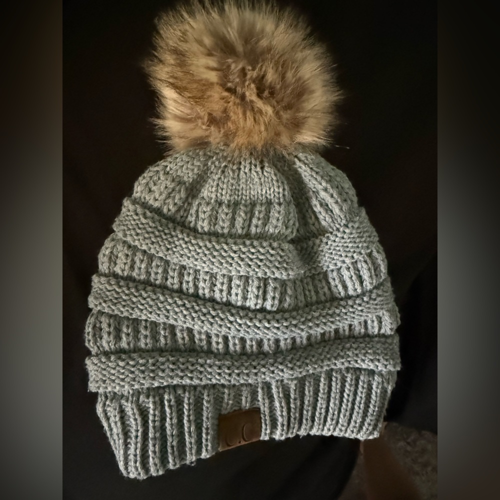 C.C Gray Knit Beanie with Brown Label